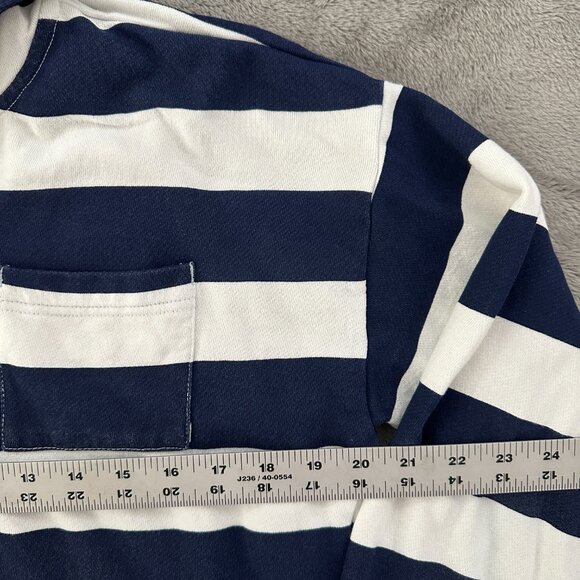 J. Crew University Terry Henley Hoodie Sweatshirt SMALL Women's Navy Stripe - Picture 5 of 7